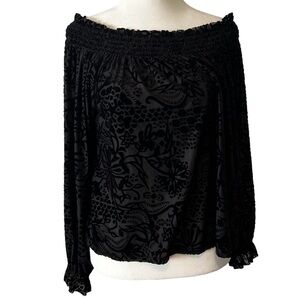 Free People Women's Black Burnout‎ Velvet Off-the-Shoulder Top in Size S